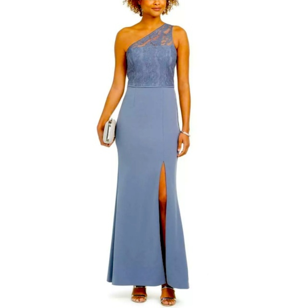 ADRIANNA PAPELL SLATE GRAY ONE SHOULDER FORMAL DRESS SIZE 4